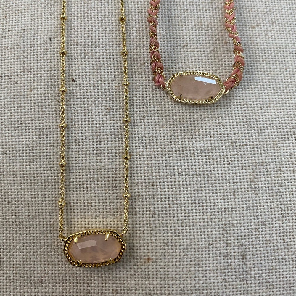 Kendra Scott Rose Quartz Necklace and Bracelet set